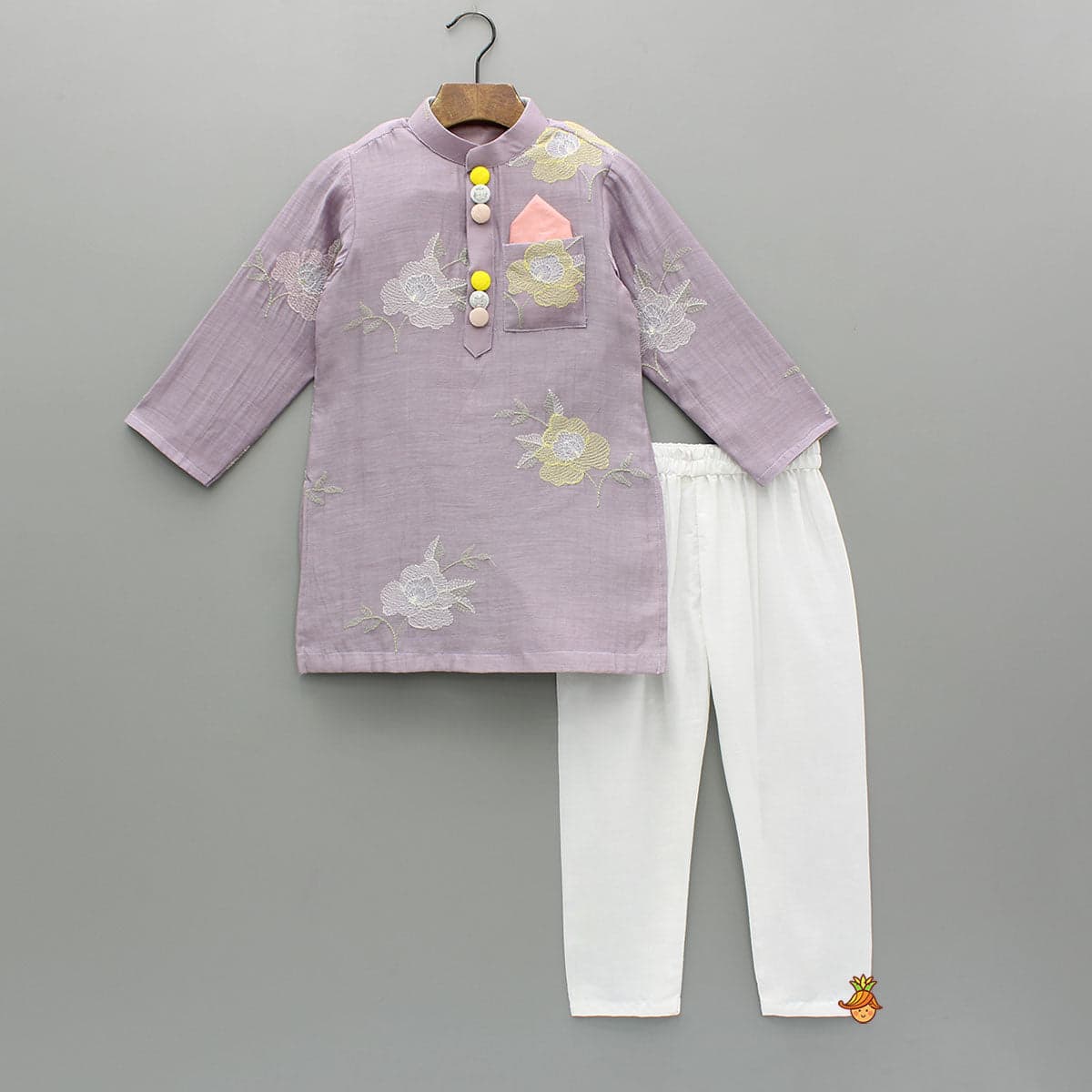 Pre Order: Embroidered Lavender Kurta With Pyjama view