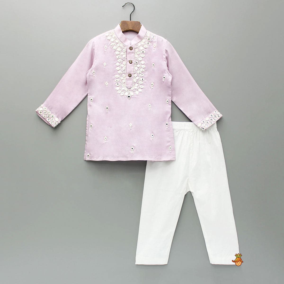 Pre Order: Embroidered Lilac Kurta With Pyjama view