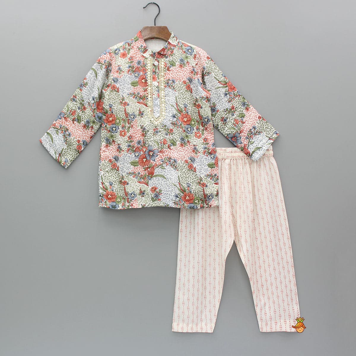 Pre Order: Multicolour Printed Hand Embroidered Kurta And Pyjama view