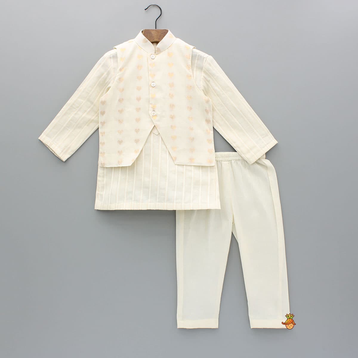Cream Kurta And Heart Embroidered Jacket With Pyjama view