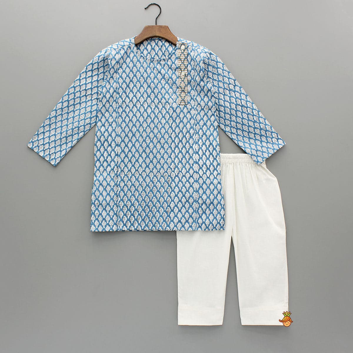 Blue Hand Block Printed Kurta And Pyjama view