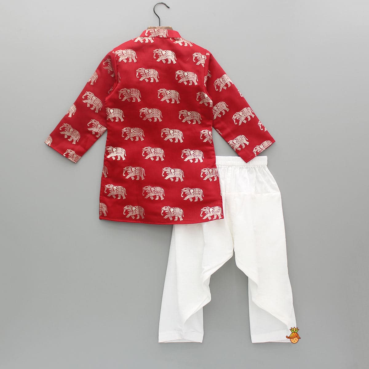 Pre Order: Red Elephant Printed Kurta With White Patiala view