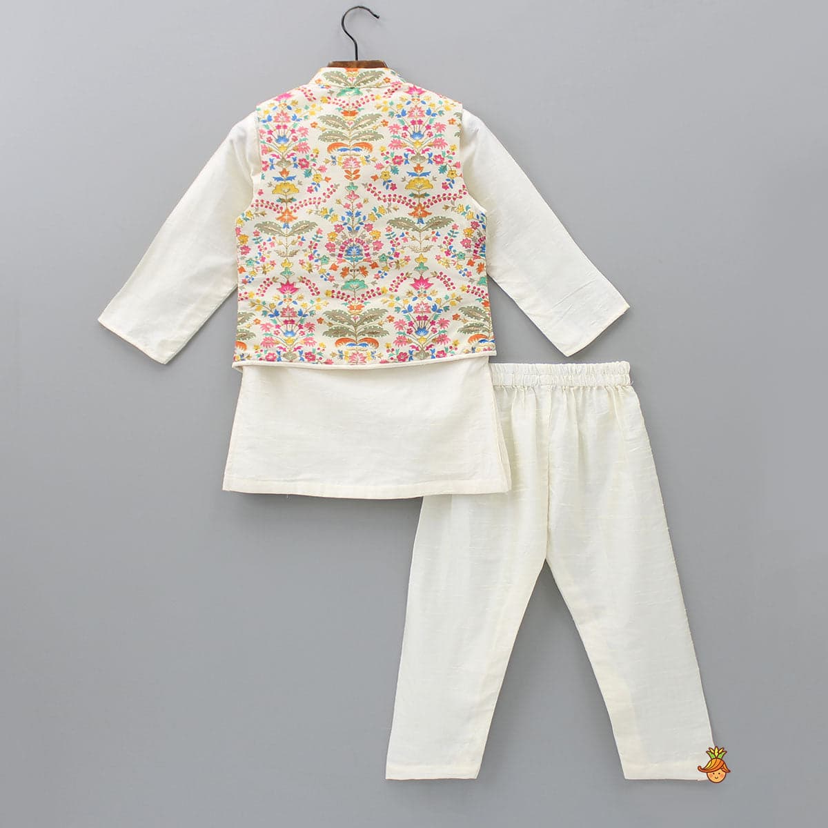 Pre Order: Kurta And Pyjama With Asymmetric Floral Printed Jacket view