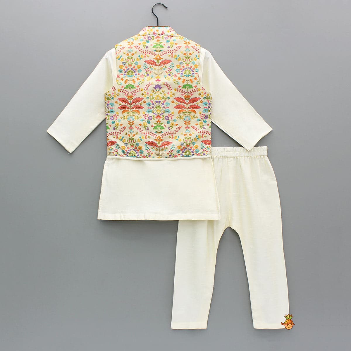Pre Order: Kurta And Pyjama With Asymmetric Floral Printed Jacket view