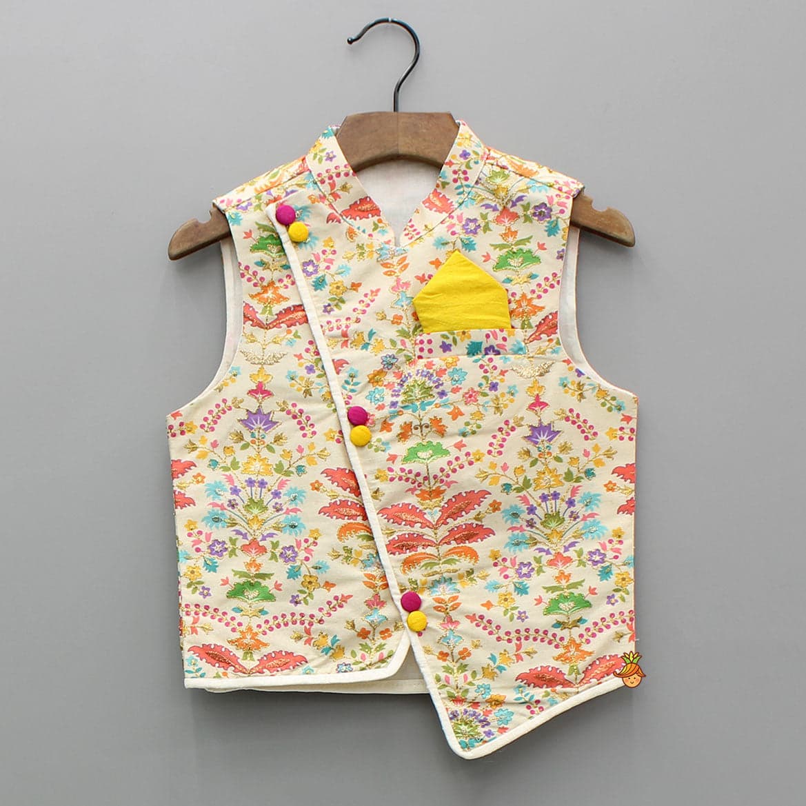 Pre Order: Kurta And Pyjama With Asymmetric Floral Printed Jacket view