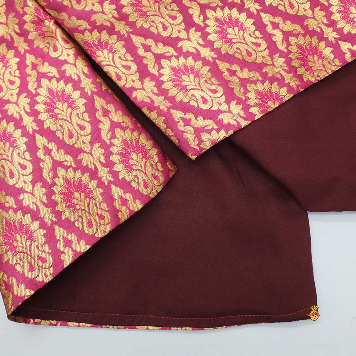 Pre Order: Magenta Brocade Printed Kurta And Dhoti view