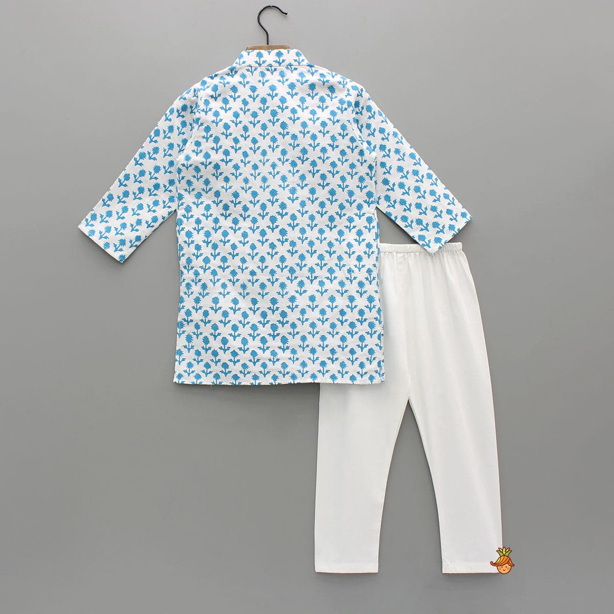 Light Blue Floral Printed Kurta And Pyjama view