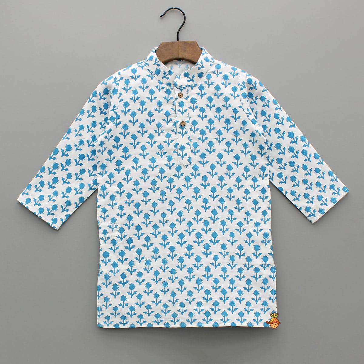 Light Blue Floral Printed Kurta And Pyjama view