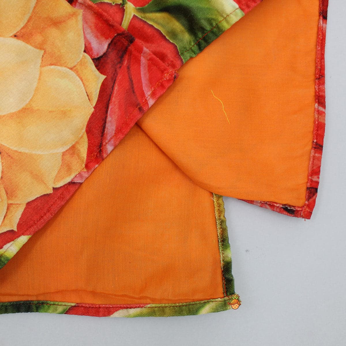 Pre Order: Velvet Floral Printed Orange Kurta With Green Velvet Jacket And Pyjama view