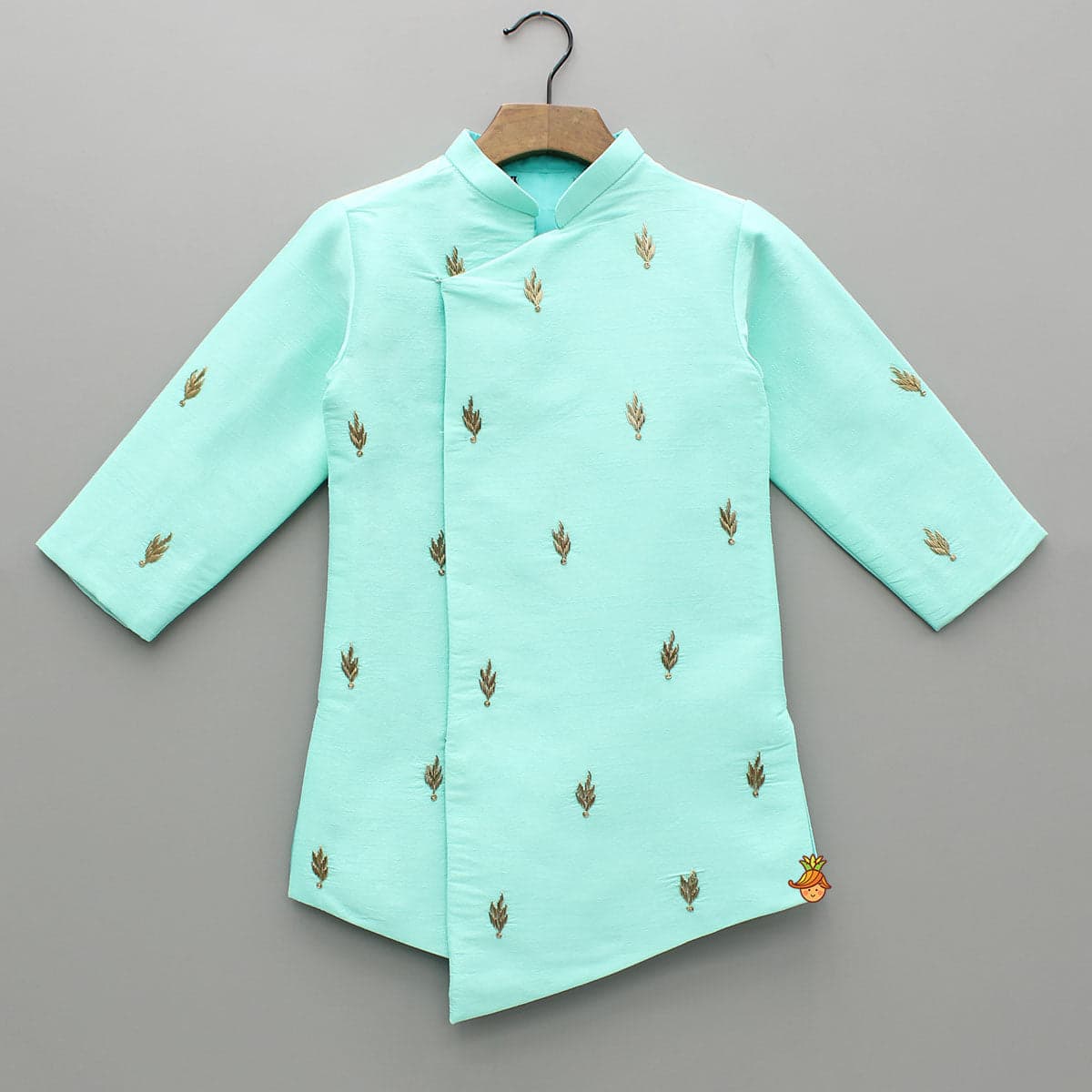 Pre Order: Asymmetric And Embroidered Kurta With Churidar view