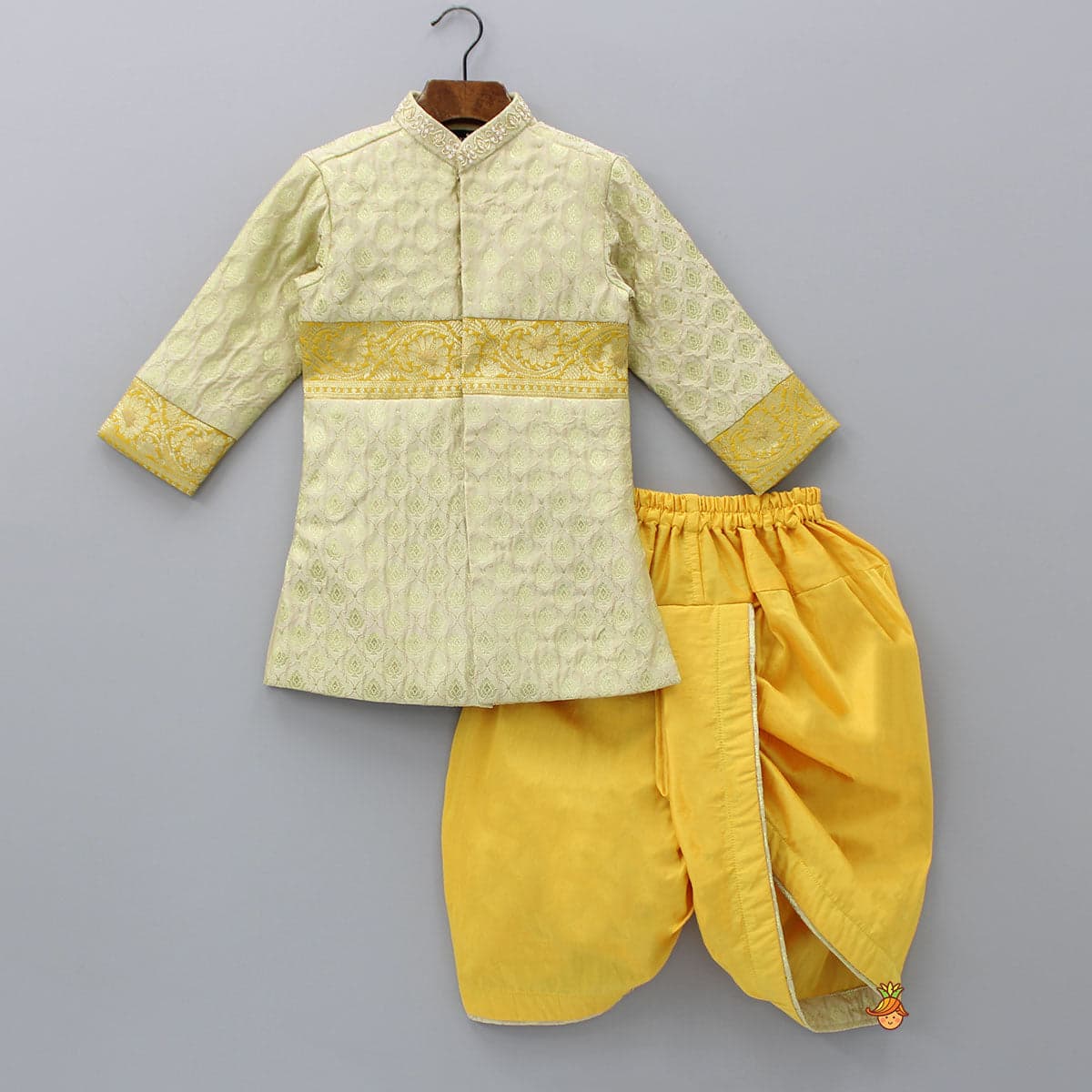 Pre Order: Brocade Embroidered Sherwani Style Kurta And Dhoti With Shawl view