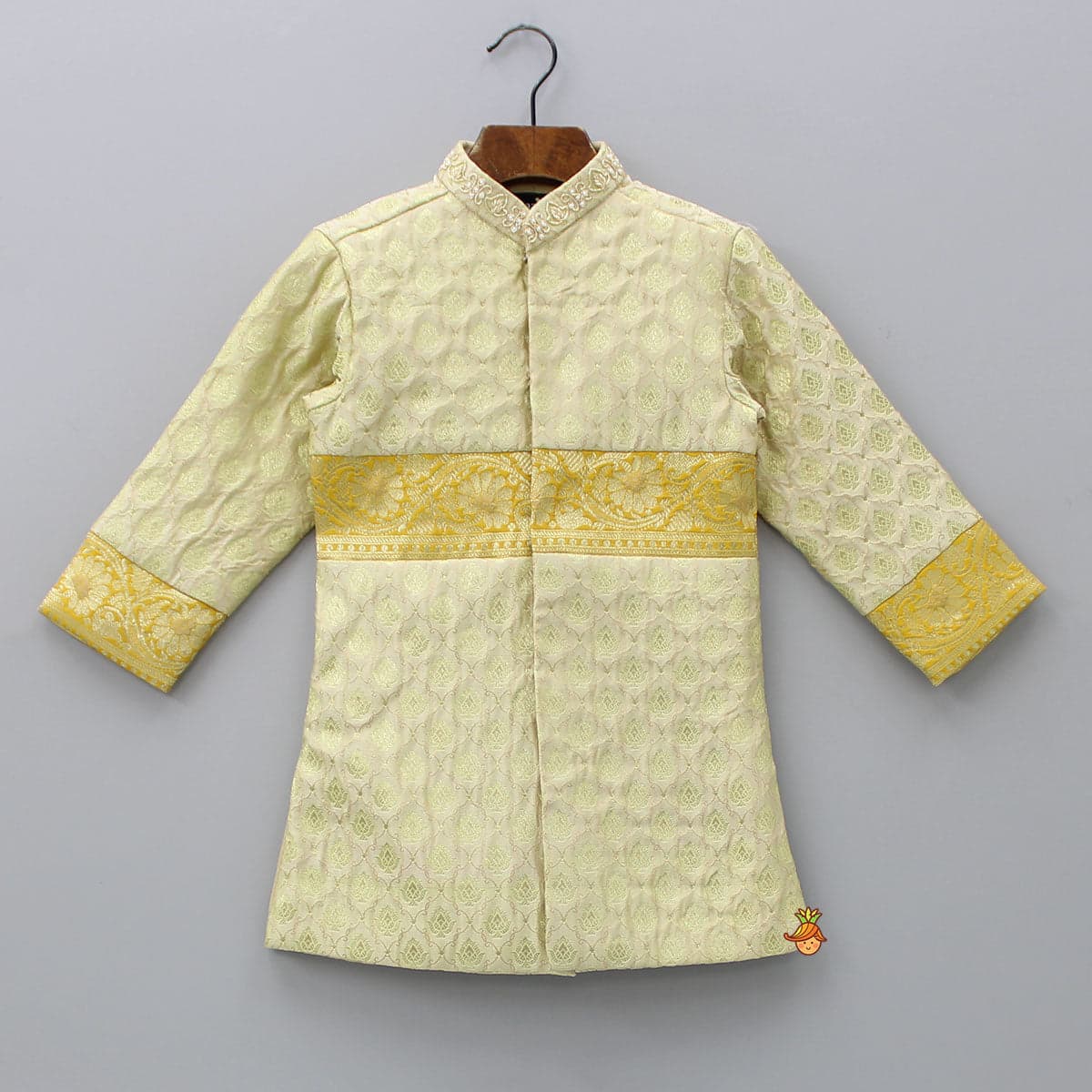 Pre Order: Brocade Embroidered Sherwani Style Kurta And Dhoti With Shawl view