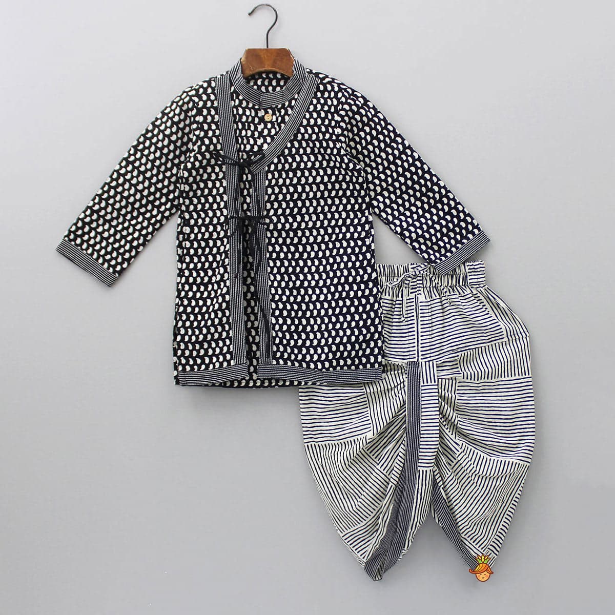Pre Order: Paisley Printed Angrakha Style Kurta With Dhoti