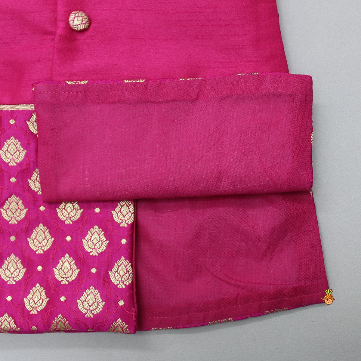 Pre Order: Magenta Pink Sherwani Style Kurta With Dhoti And Brocade Shawl view