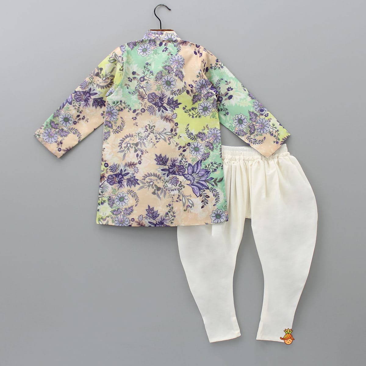 Pre Order: Floral Printed Peach Kurta And Churidar view