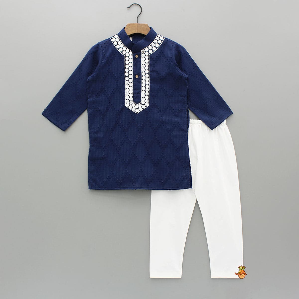 Faux Mirror Work Textured Kurta And Pyjama