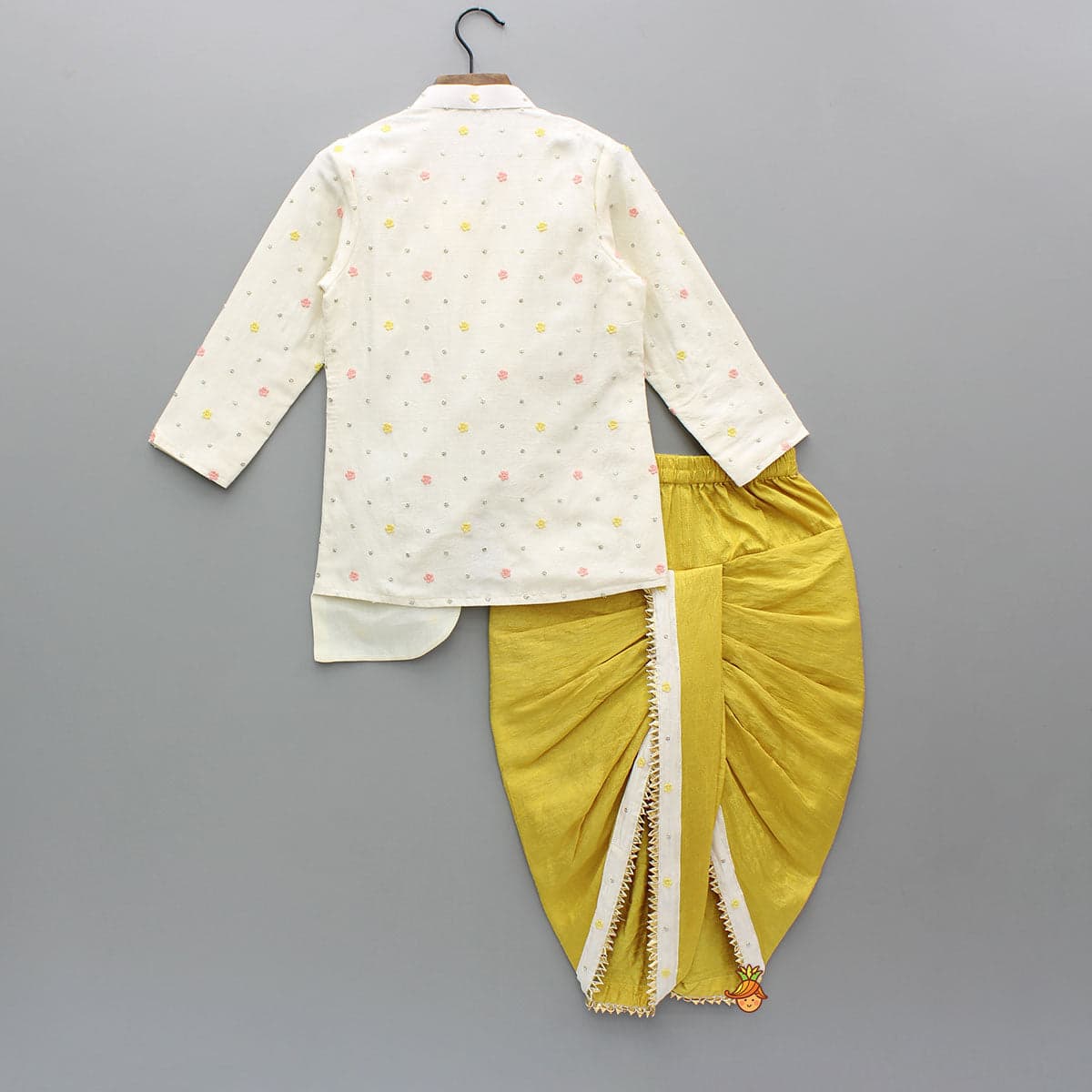 Pre Order: Flowers And Sequins Embellished Off White Kurta With Dhoti view