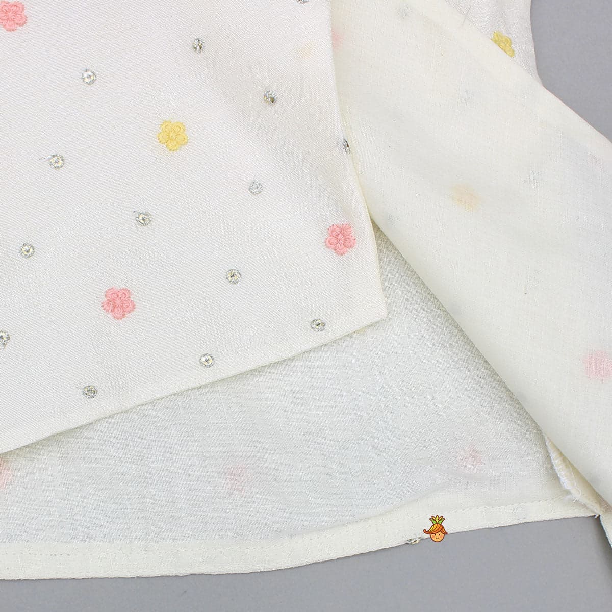 Pre Order: Flowers And Sequins Embellished Off White Kurta With Dhoti view