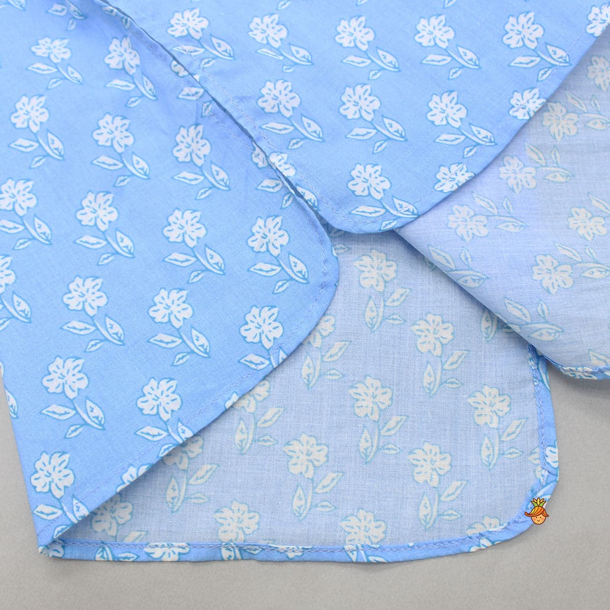 Pre Order: Gota Lace Detailed Powder Blue Ethnic Kurta With Floral Printed Jacket And Pyjama view