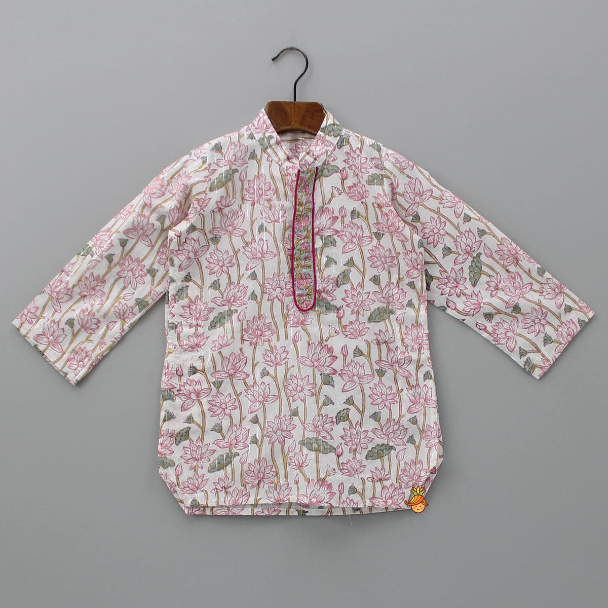 Pre Order: Lurex Striped Hand Block Floral Printed Stylish Pink Kurta And Dhoti view