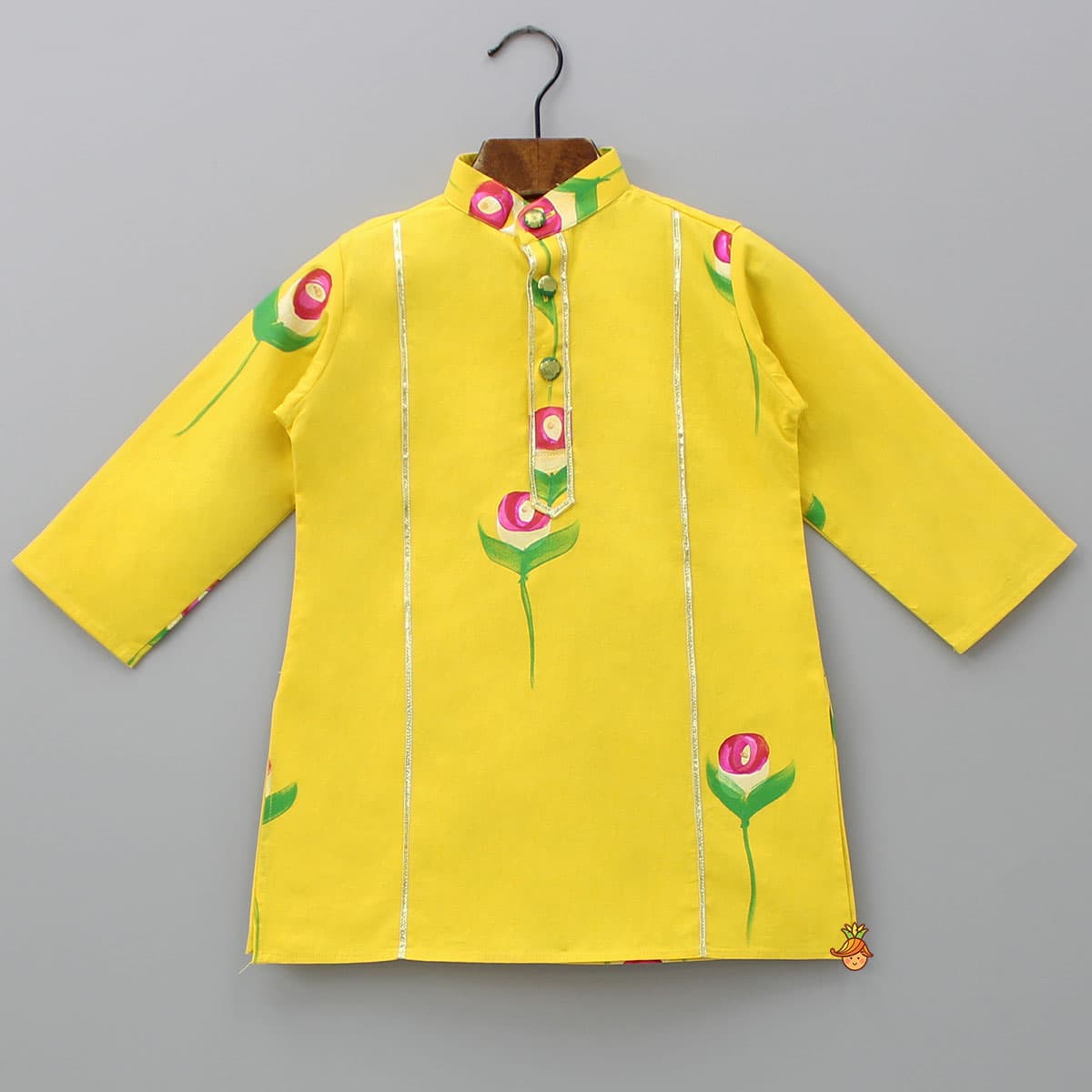 Flower And Leaf Printed Mustard Yellow Kurta And Dhoti view