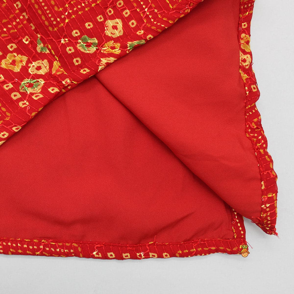 Red Bandhani Printed Kurta With Beige Pyjama view