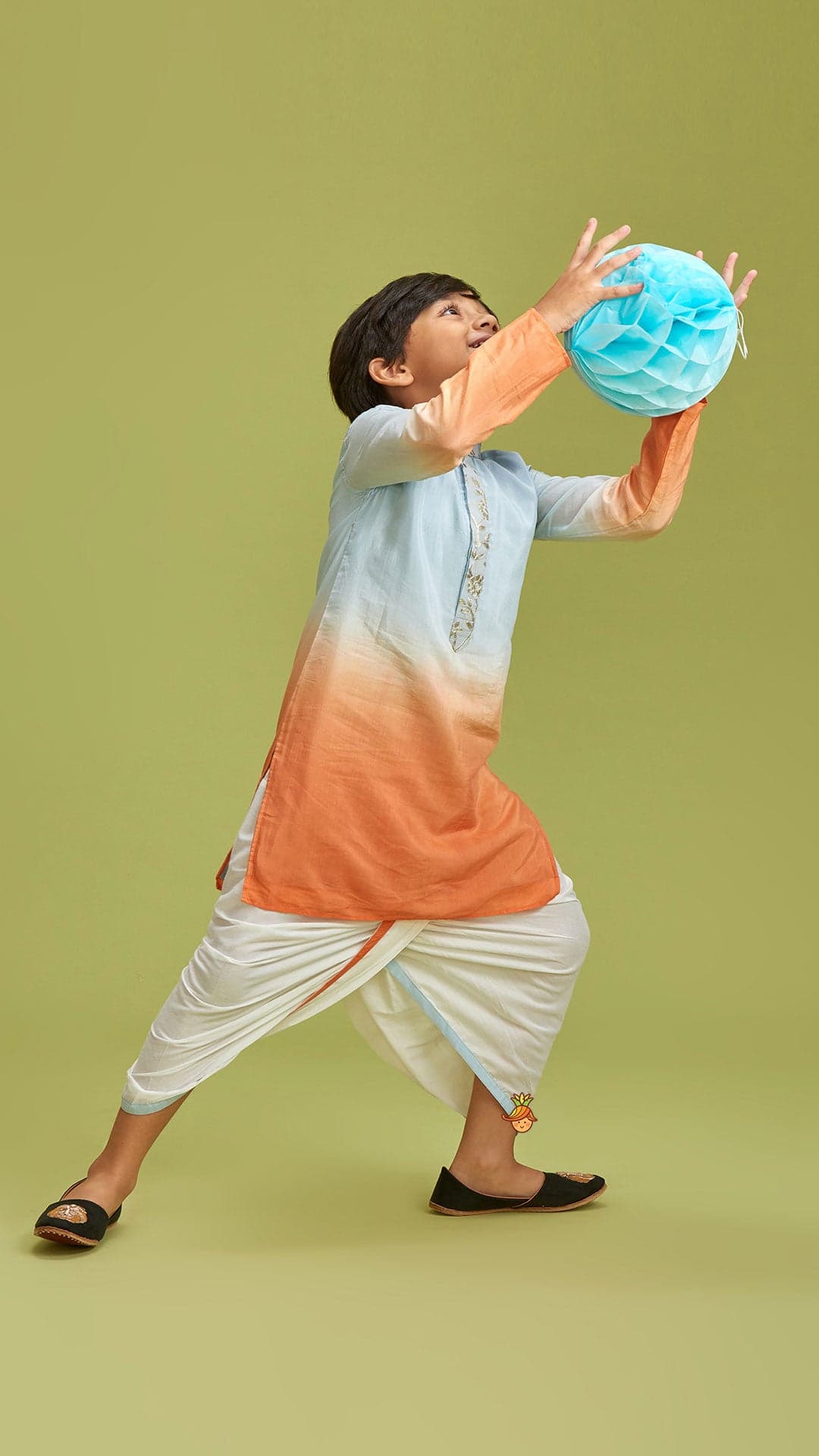 Pre Order: Orange And Blue Ombre Kurta With Dhoti view
