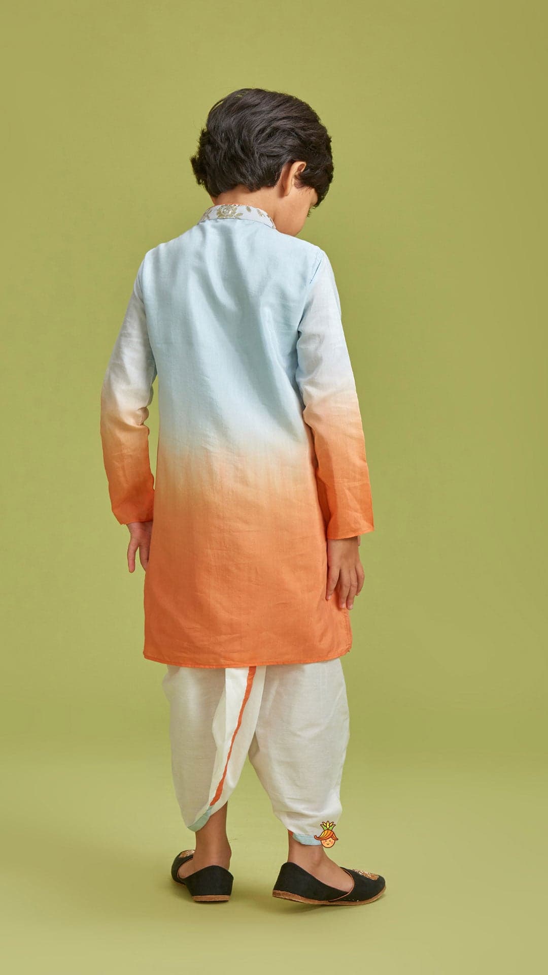 Pre Order: Orange And Blue Ombre Kurta With Dhoti view