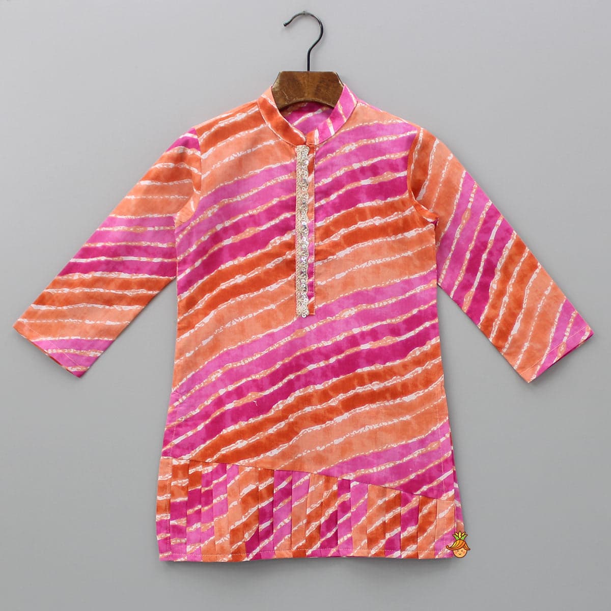 Pre Order: Multicolour Leheriya Printed Kurta With Pleated Hem And Pyjama view