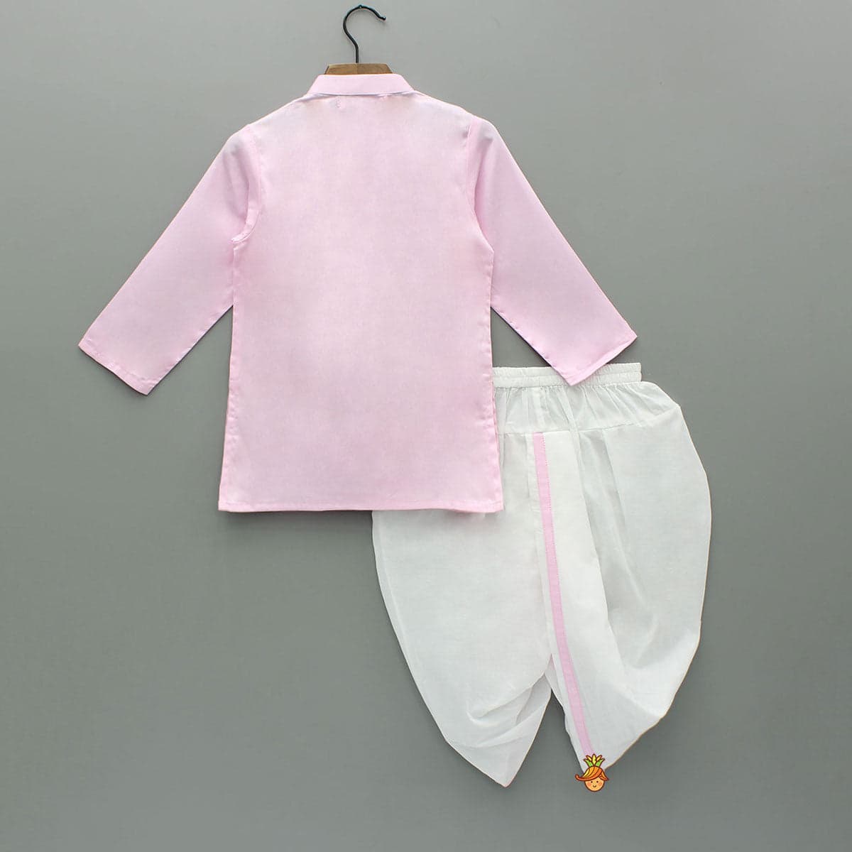 Lotus Patch Embroidered Pink Kurta And Dhoti view