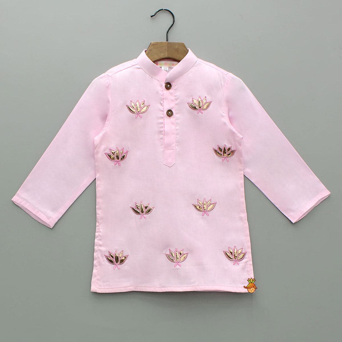 Lotus Patch Embroidered Pink Kurta And Dhoti view
