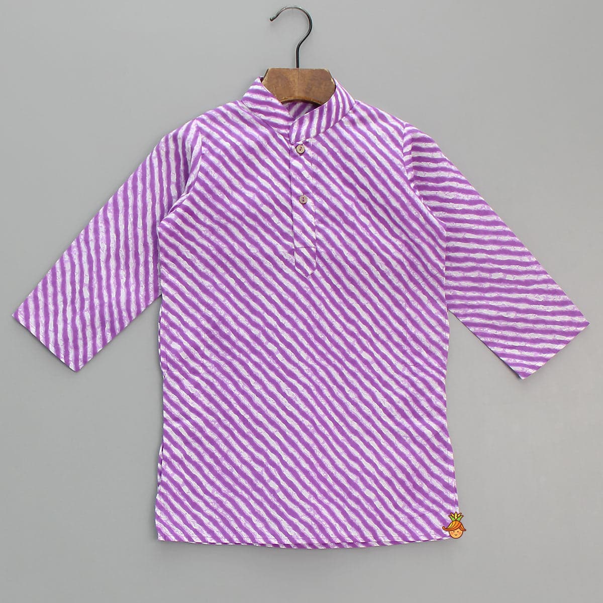 Leheriya Printed Mandarin Collar Purple Kurta With White Pyjama view
