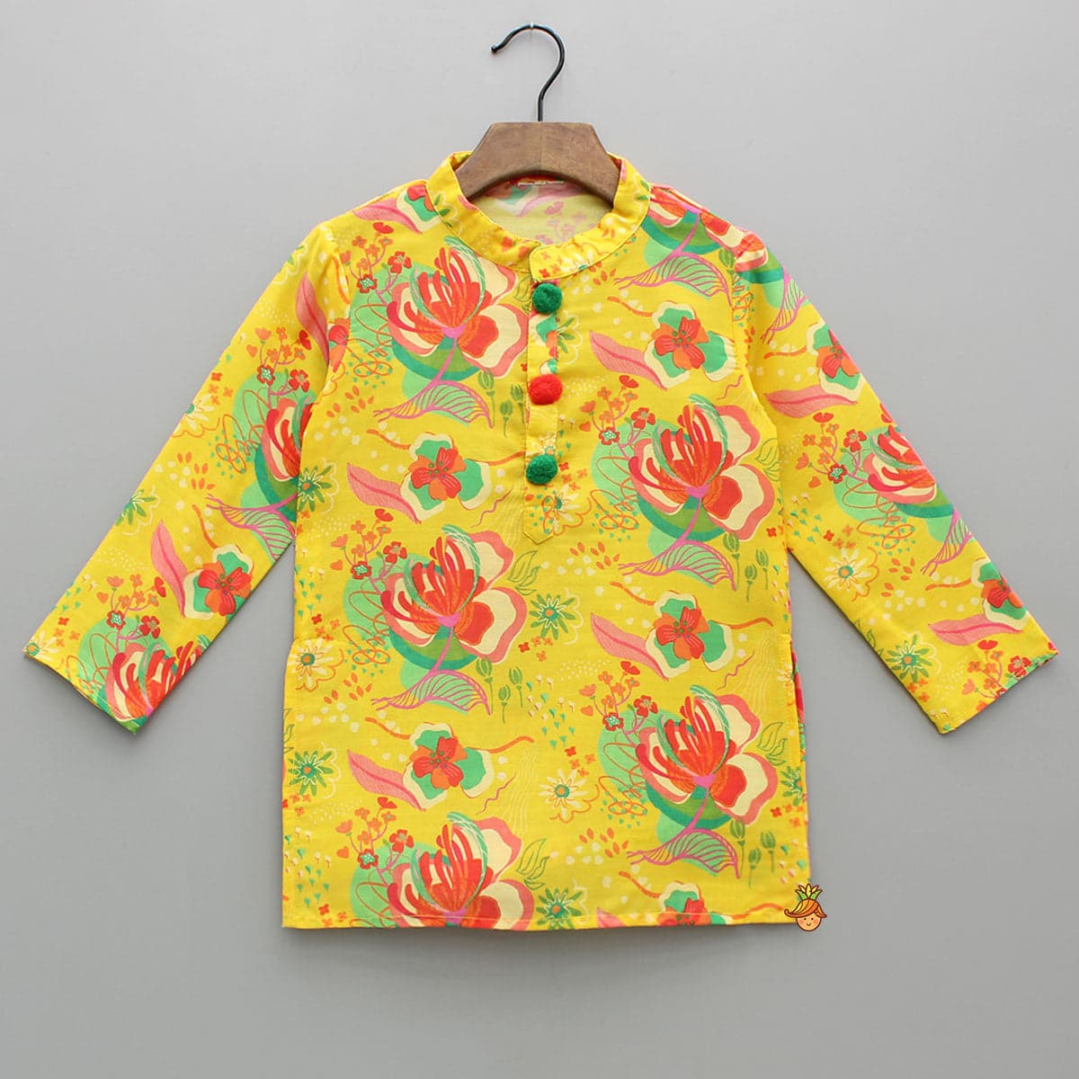 Pre Order: Pom Poms Adorned Yellow Kurta And Pockets Detail Pyjama view
