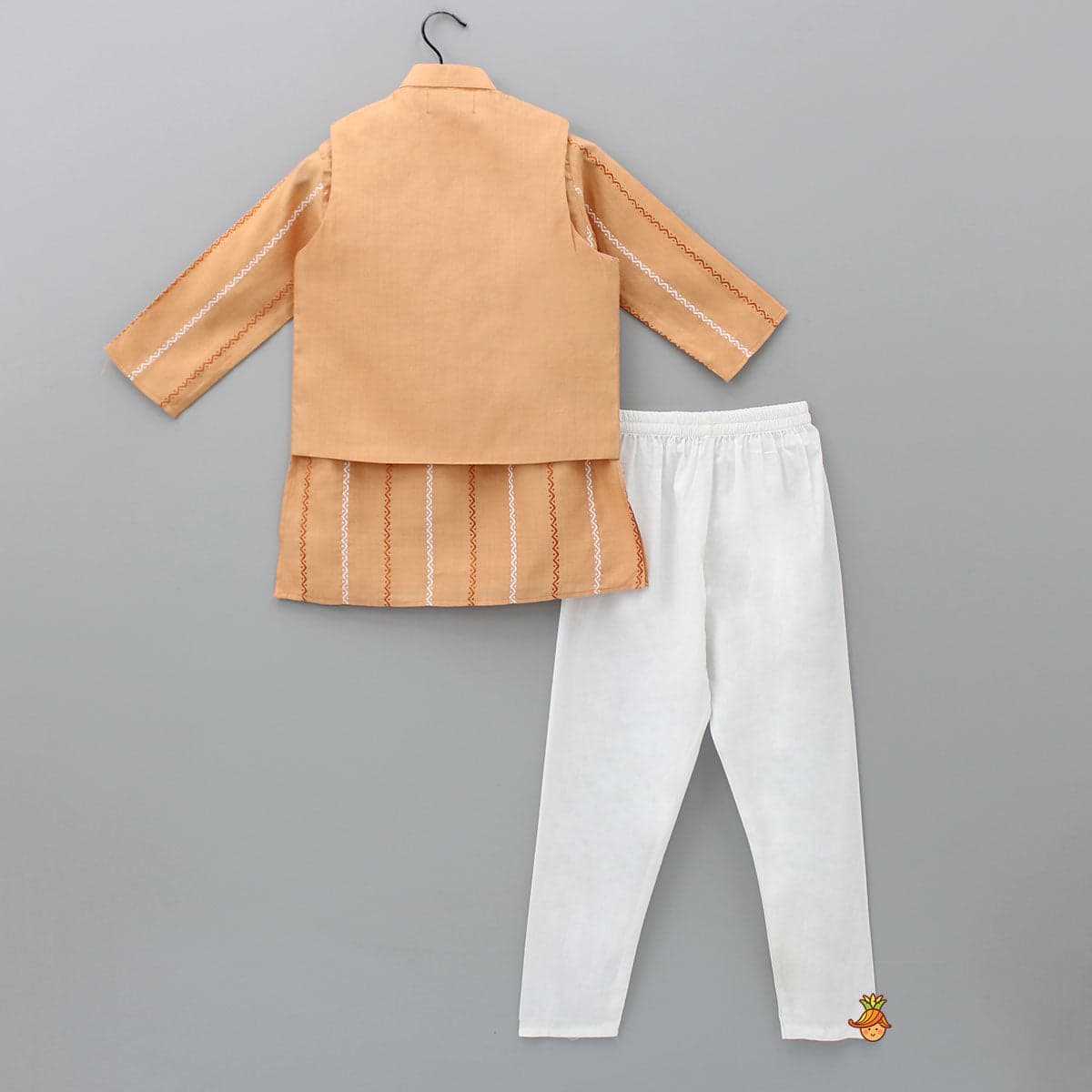 Peach Kurta With Zardozi Patch Work Jacket And Churidar view