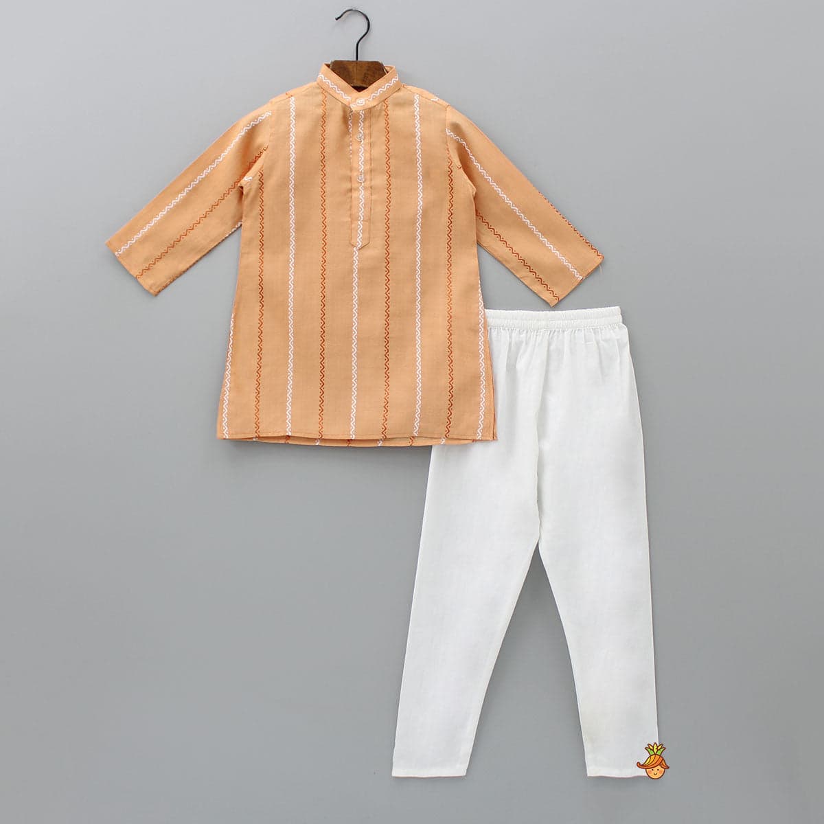 Peach Kurta With Zardozi Patch Work Jacket And Churidar view