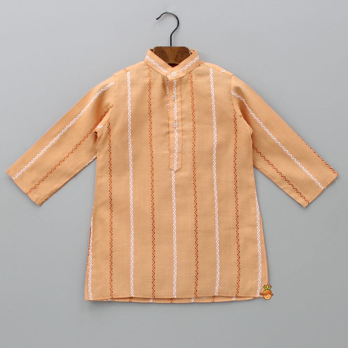 Peach Kurta With Zardozi Patch Work Jacket And Churidar view