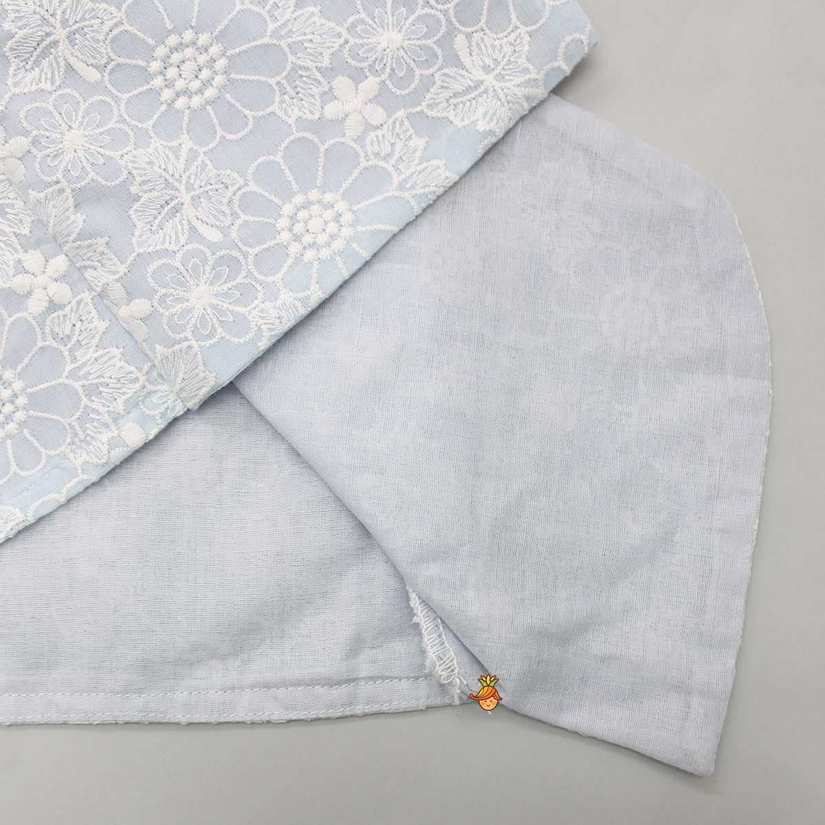 Pre Order: Thread Embroidered Asymmetric Blue Kurta And Dhoti view