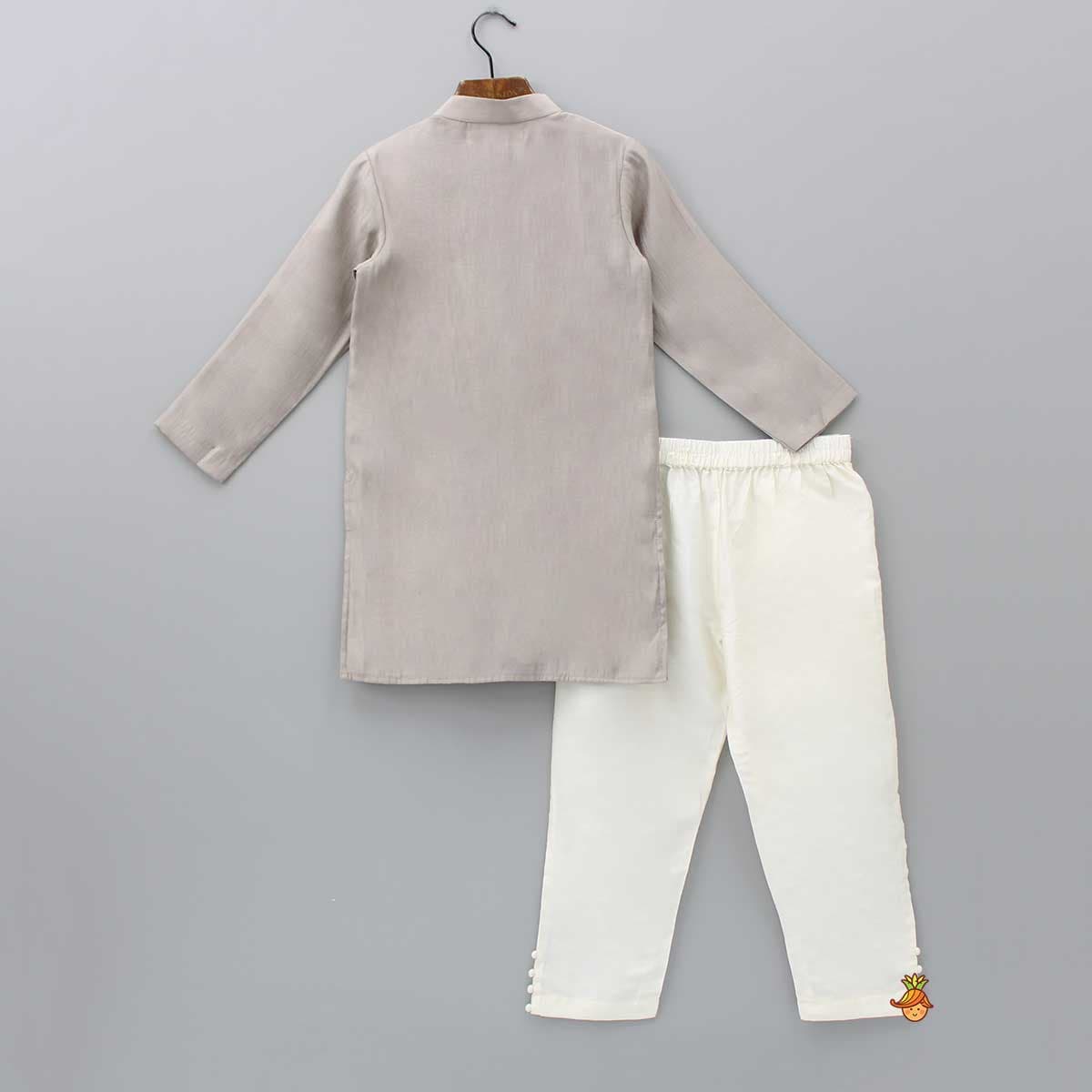 Pre Order: Embroidery And Sequins Lace Brown Kurta And Pyjama view