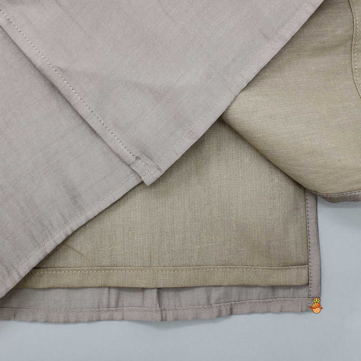 Pre Order: Embroidery And Sequins Lace Brown Kurta And Pyjama view