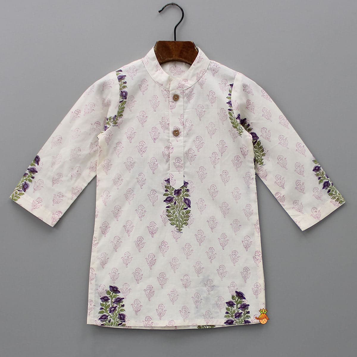 Pre Order: Floral Printed Kurta And Stylish Jacket With Dhoti view