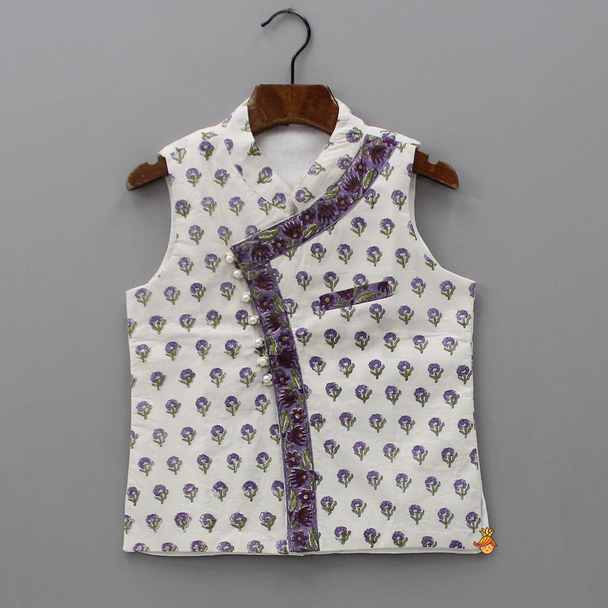 Pre Order: Floral Printed Kurta And Stylish Jacket With Dhoti view
