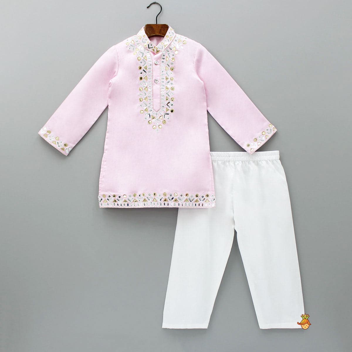 Pre Order: Patch Work Pink Kurta And Pyjama