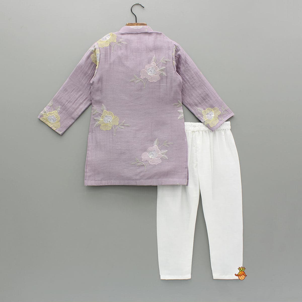 Pre Order: Embroidered Lavender Kurta With Pyjama view