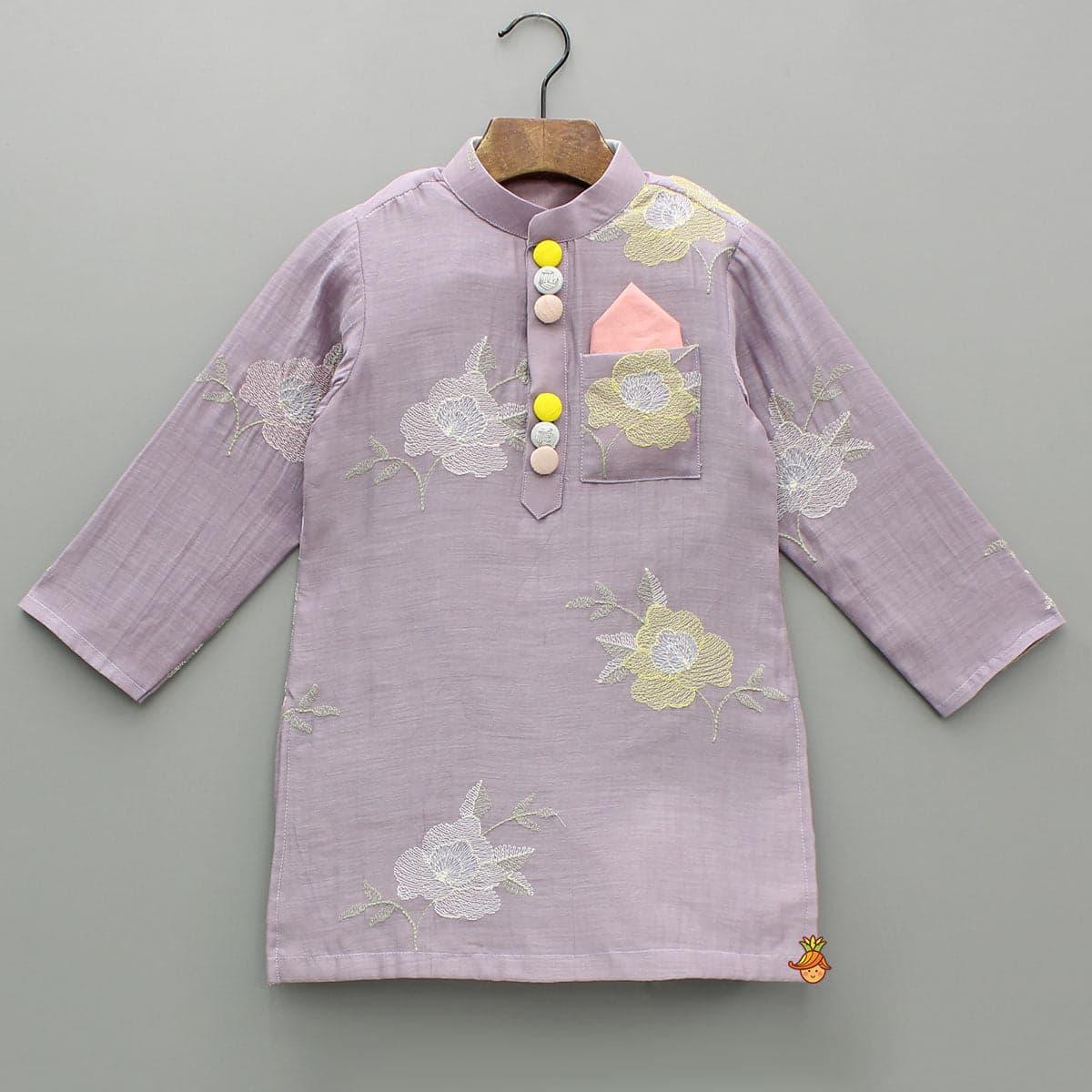 Pre Order: Embroidered Lavender Kurta With Pyjama view