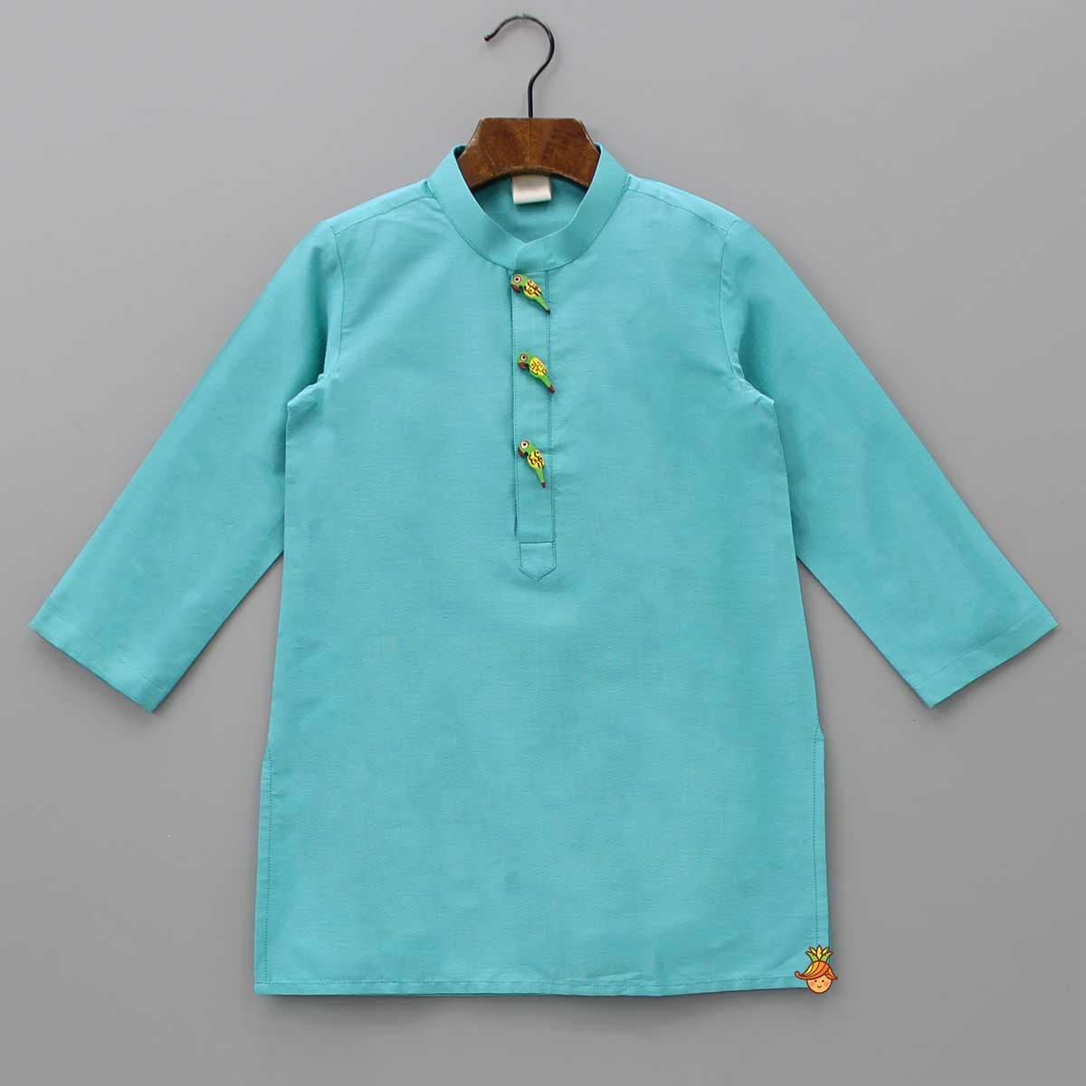 Turquoise Embellished Kurta And Churidar view