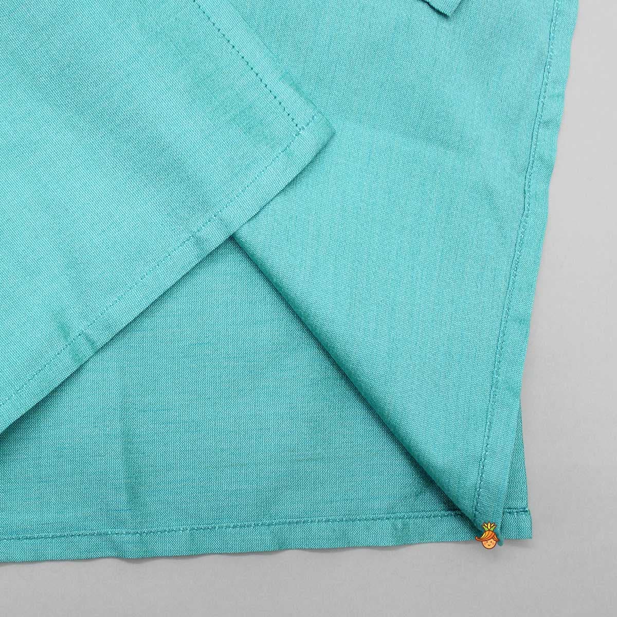 Turquoise Embellished Kurta And Churidar view