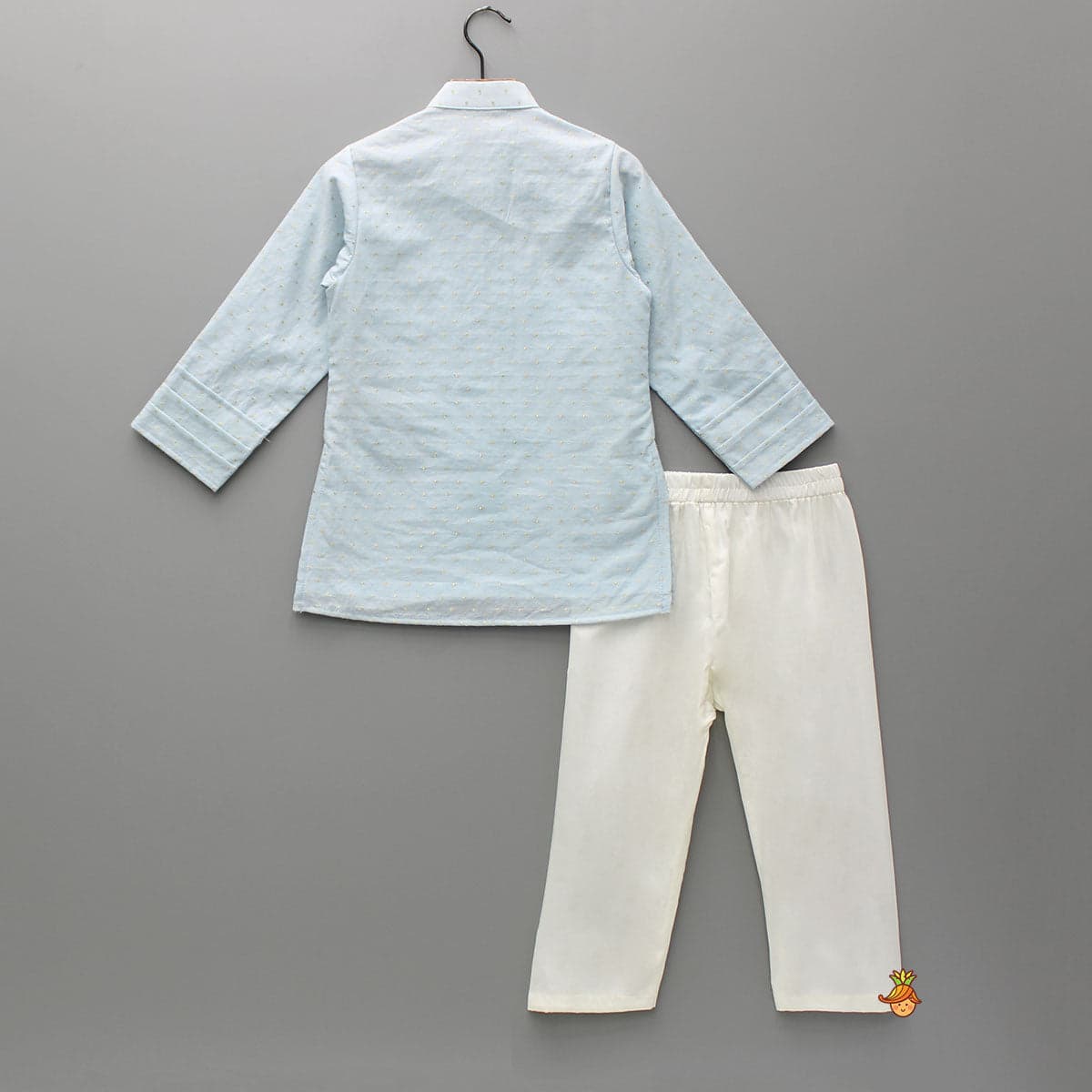 Pre Order: Chanderi Embroidered Blue Kurta With Pintucks And Pyjama view
