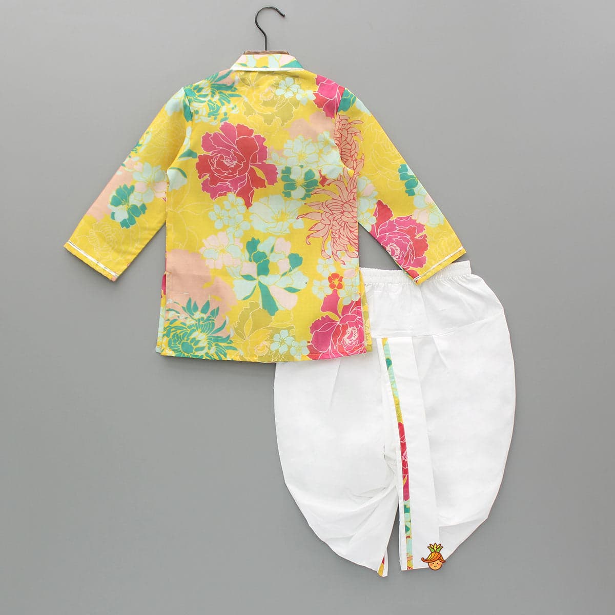 Yellow Floral Printed Kurta With Dhoti view