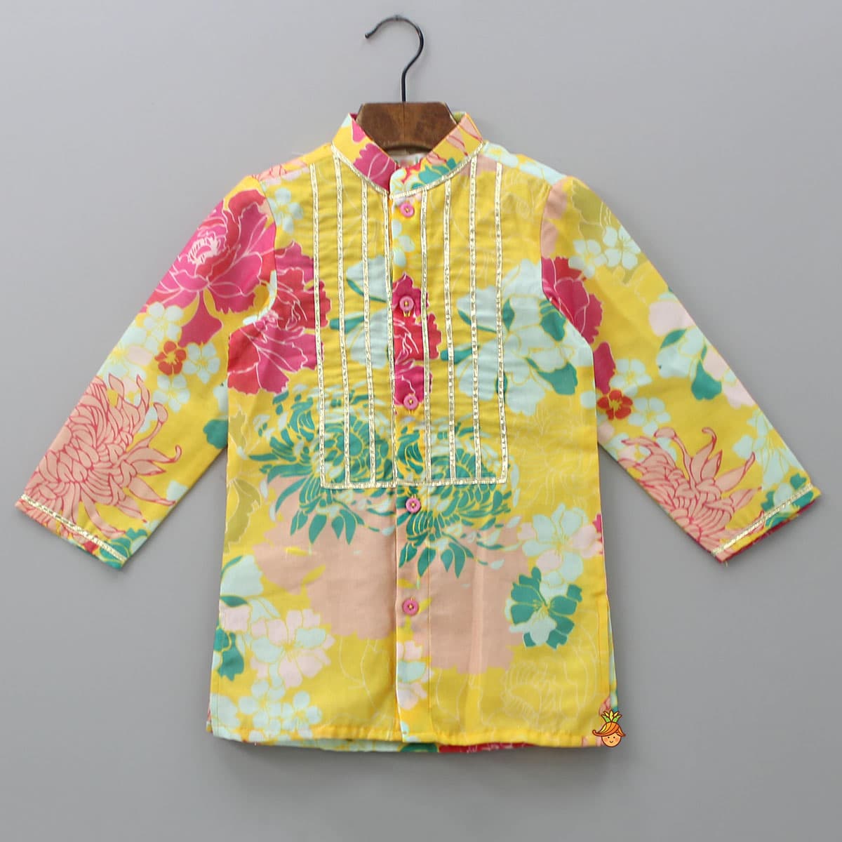Yellow Floral Printed Kurta With Dhoti view
