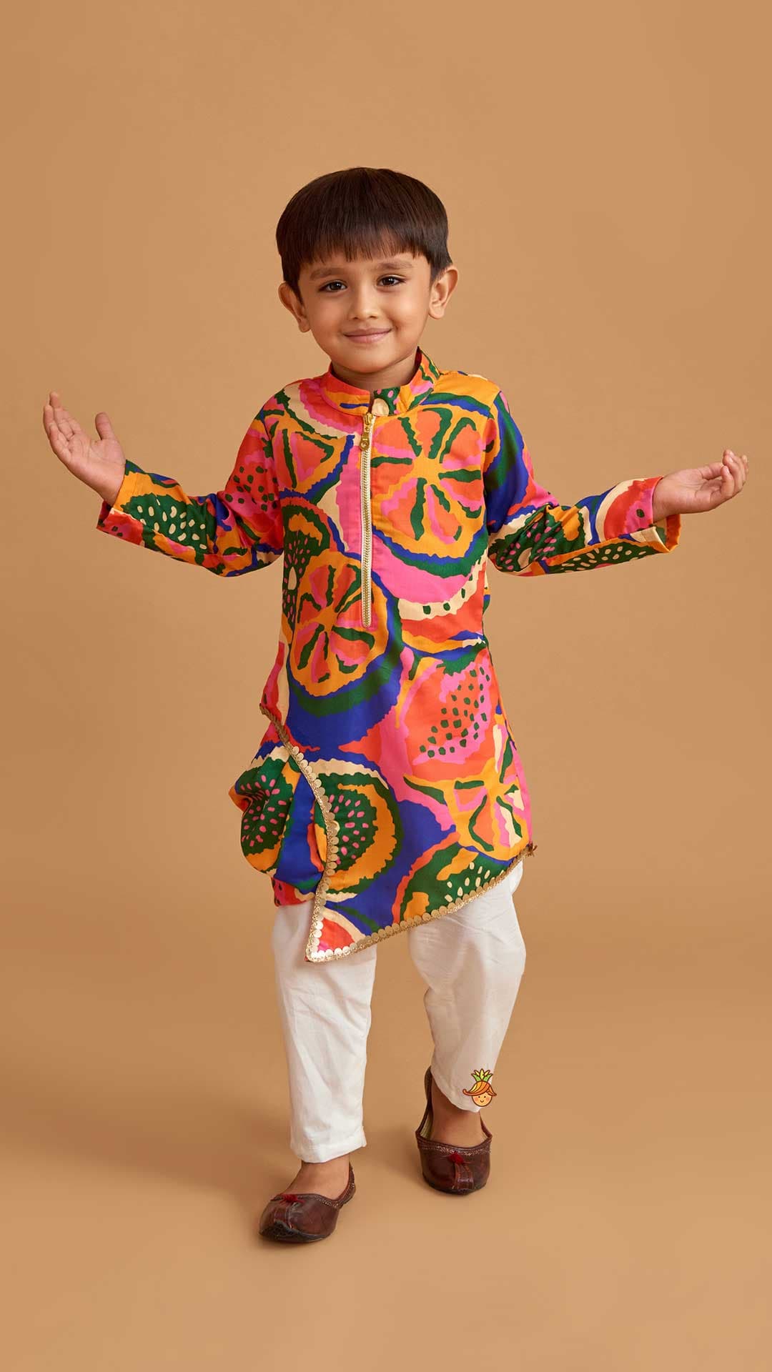 Pleated Stylish Hem Multicolour Kurta And Pyjama view